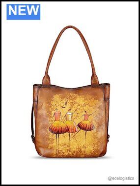 Genuine Leather Hand Painted Satchel Handbag Tote Shoulder Bag